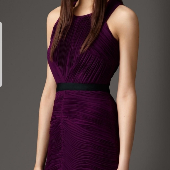 Burberry Plum Pleated Sleeveless Dress Size 12 - Picture 1 of 12